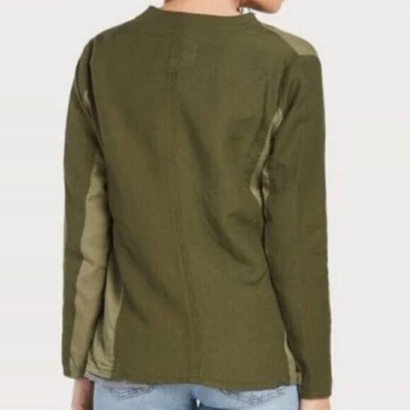 Blank NYC Draped Open Front Jacket Womens Small Olive Green Linen Blend - Picture 4 of 16